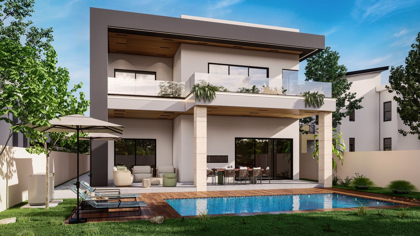 Modern home with a pool set into the lawn — design inspiration